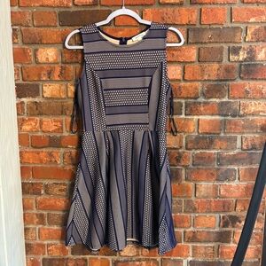 Monteau womens sleeveless fit and flare skater dress navy mesh with nude liner M